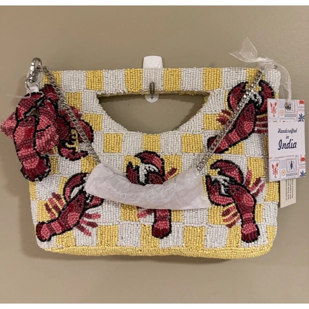 New Release Handcrafted India Yellow Lobster‎ Crossbody Beaded Bag Viral TikTok
